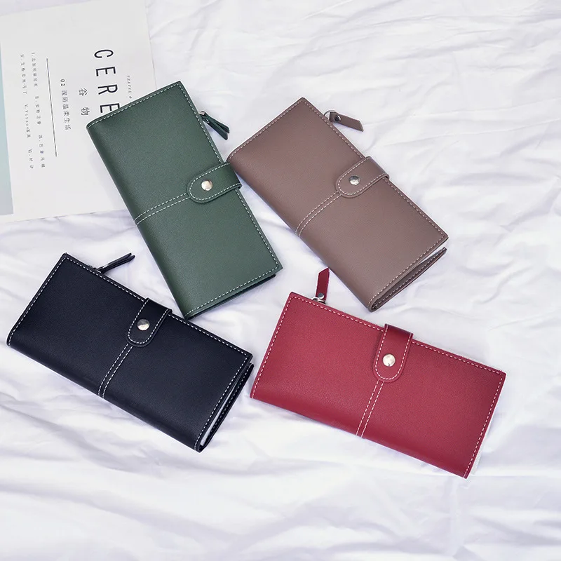 

2020 new long wallet two folding student coin purse retro personality envelope bag simple buckle wallet slim wallet women