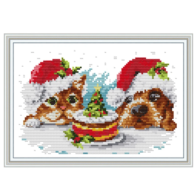 Christmas presents for cats and dogs cross stitch kit aida 14ct 11ct count printed canvas stitches embroidery DIY handmade | Дом и сад