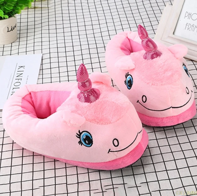 Women unicorn slippers fashion Appliques house slippers for girls plush lovely cheap fur slippers bedroom - Цвет: 17