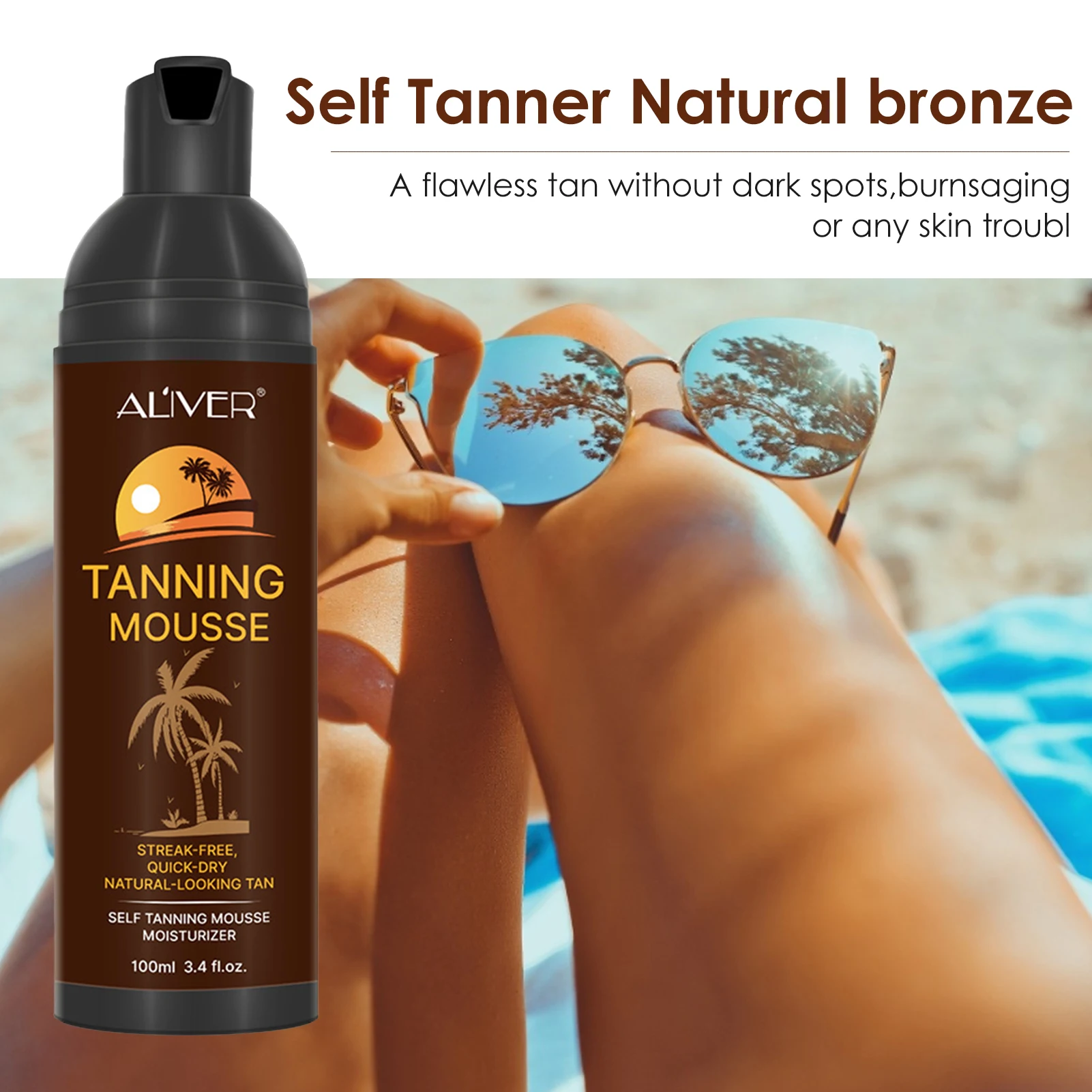 100ml Long Lasting Sunless Tanning Lotion Self Tan Organic Long Lasting Suntan Mousse Tan Lotion Body Self-Tanning Lotion