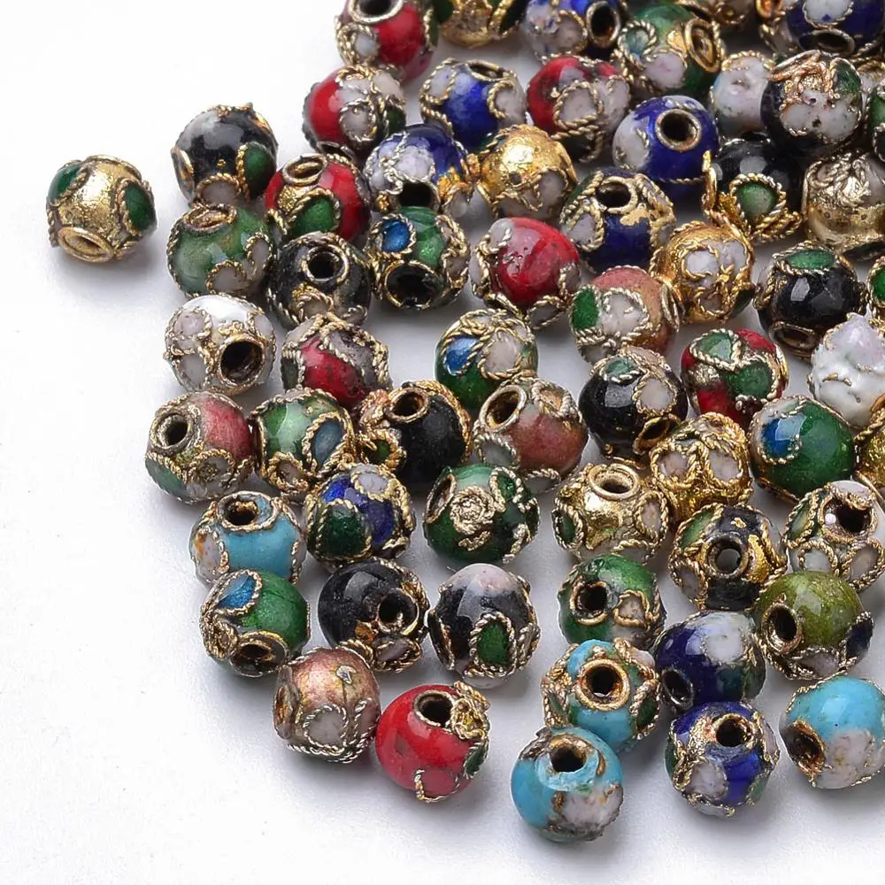 200Pcs6mmMixedColorHandmadeCloisonneBeadsBrassMetalRoundBeads