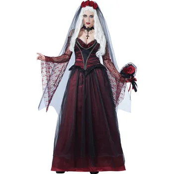 

Woman Sexy Vampire Dress Halloween Witch Cosplay Costume Red Gothic Lace Off Shoulder Party Carnival Lady Bride Clothing