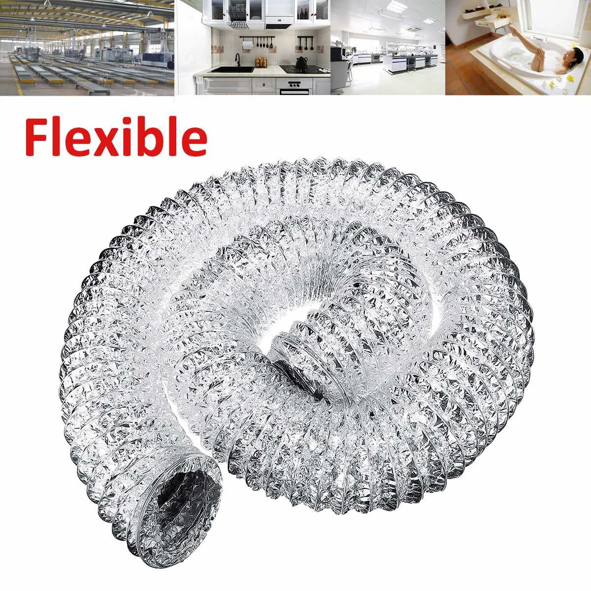 4inch 3/2 Meter Length 100mm PVC Fresh Air System Flexible Aluminum Exhaust Duct Pipe Air Ventilation Pipe Hose for Bathroom