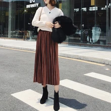 Осенне-зимняя женская юбка с высокой талией плиссированная повседневная юбка прямые юбки для девочек