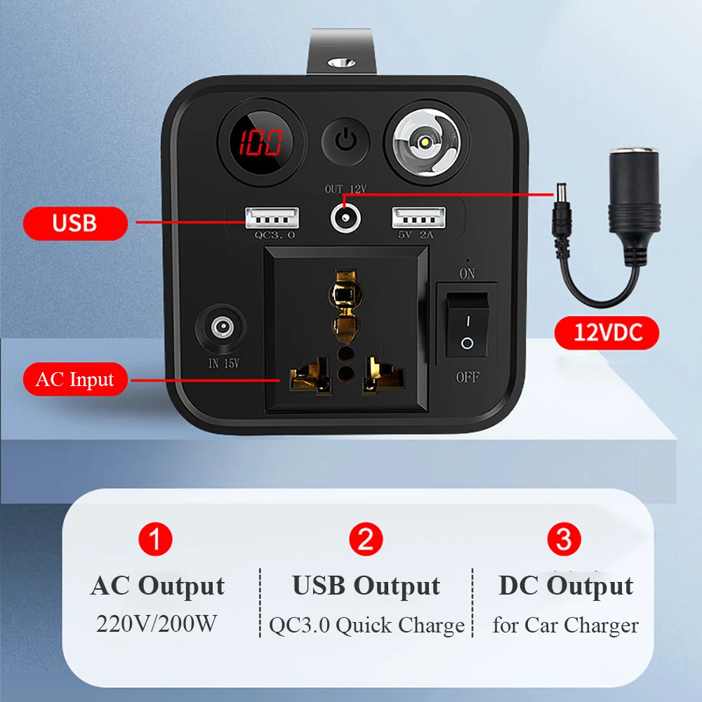 220V 200W Generator Battery Charger 58000mAh Portable Power Station Outdoor Emergency Power Supply Camping Bank Inverter