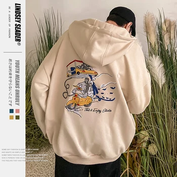 

Lindsey Seader 2020 Streetwear Hiphop Hooded Windbreaker Jacket Men Cartoon Embroidery Jacket Coat Harajuku Pocket Track Jacket