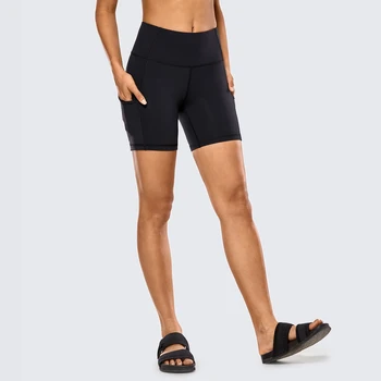 

Women's Breathable Luxury Naked Feeling Sport Shorts High Waist Tummy Control Shorts With Side Pockets-6 inches