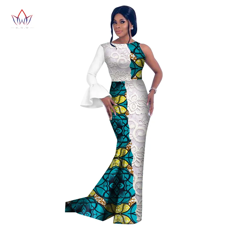 Африканский стиль модные африканские платья для женщин Vestidos кружевные pathwork Dashiki вечерние платья с круглым вырезом WY2630 - Цвет: 12
