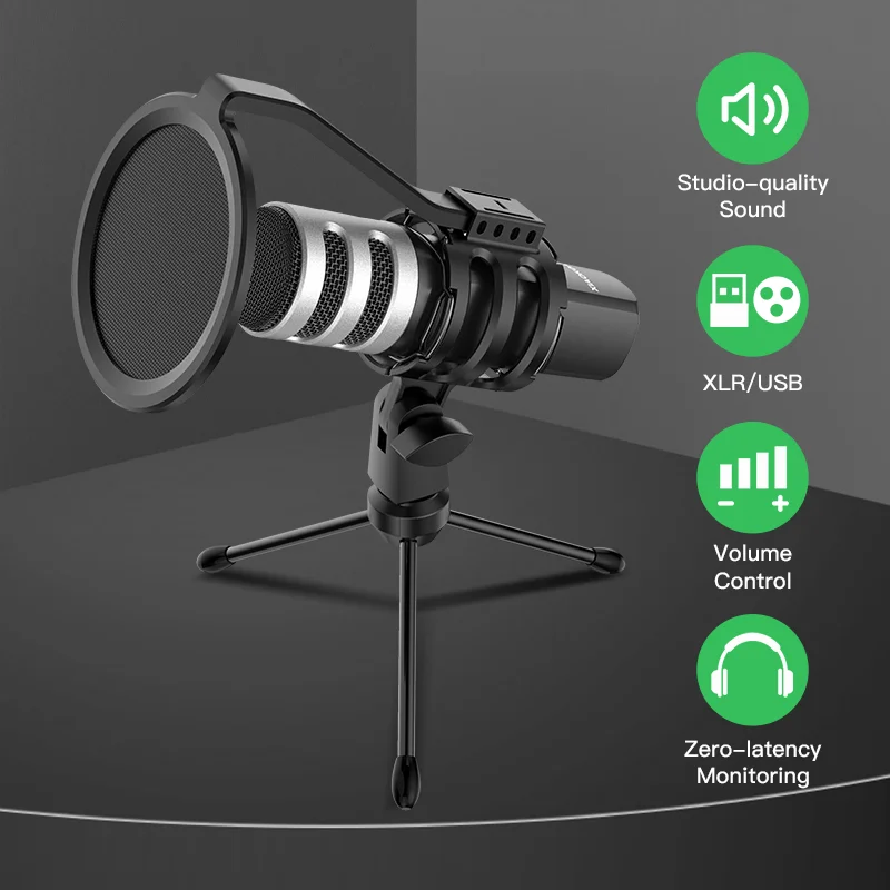 XIAOKOA Recording Condenser Microphone For Pc Mic Holder USB plug Laptop Recording Studio Singing Gaming Streaming Mikrofon