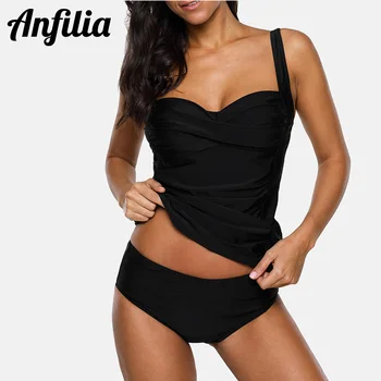 ANFILIA Womens Tankini Tops High Neck Bathing Suit Tops Slim Fit