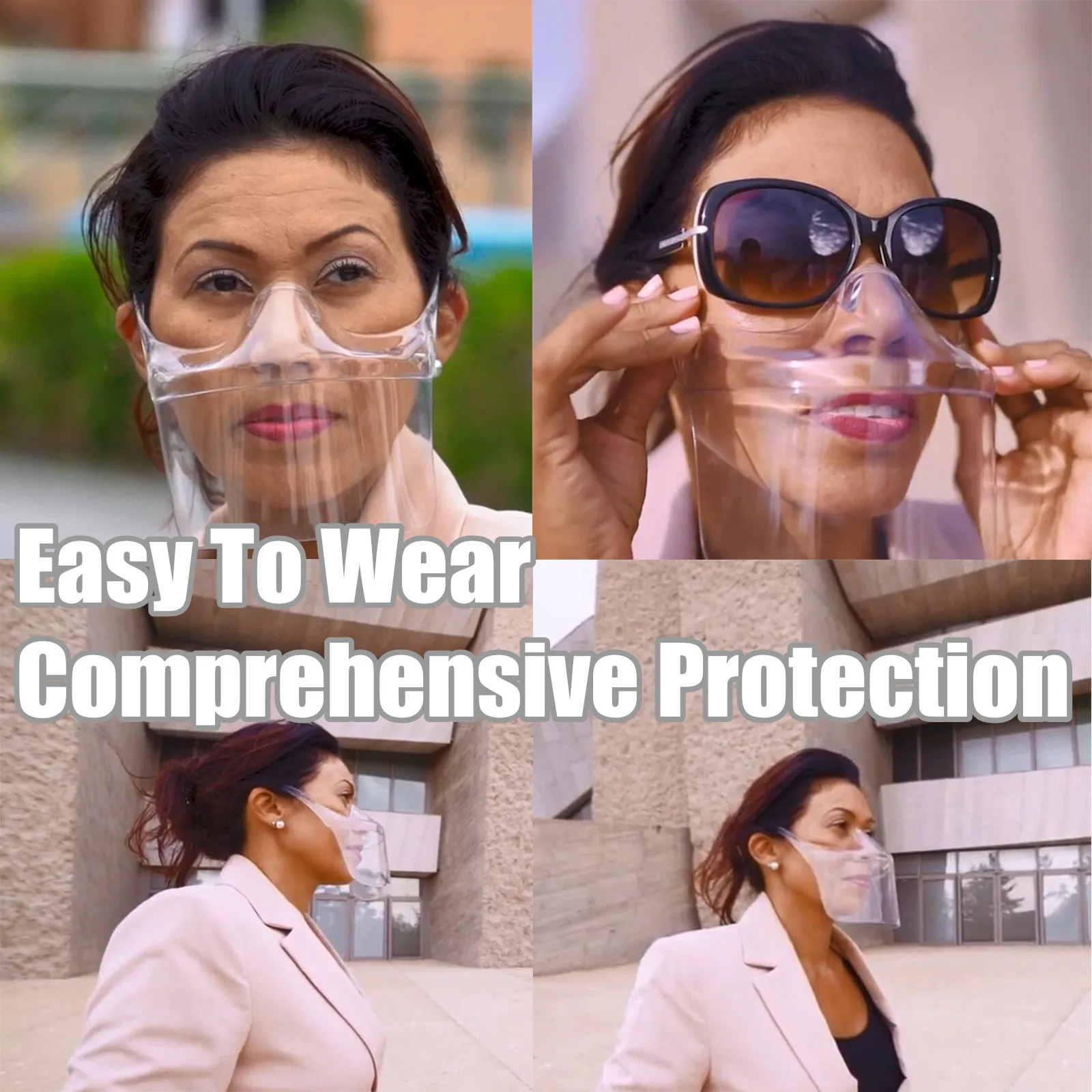 Fashion Ear Hold Transparent Mouth Caps Reusable Durable Face Mask Protective Combine Plastic