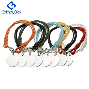 

Personalized Engrave Women Multi-Strand Leather Bracelet Silver Color Stainless Steel Trendy Round Charm Fashion Jewelry