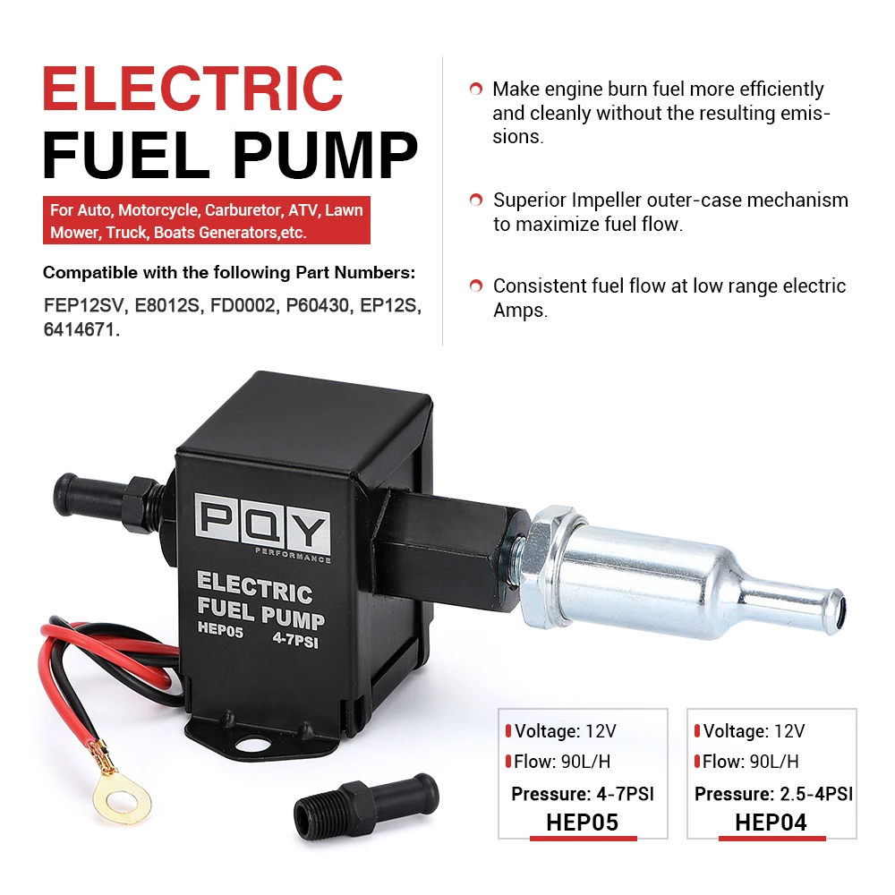 Universal 12V Electronic Inline Fuel Pump 4-7PSI High Pressure 90LPH Gas Petrol Diesel Compatible 40104 40106 40107 P502 fuel pump