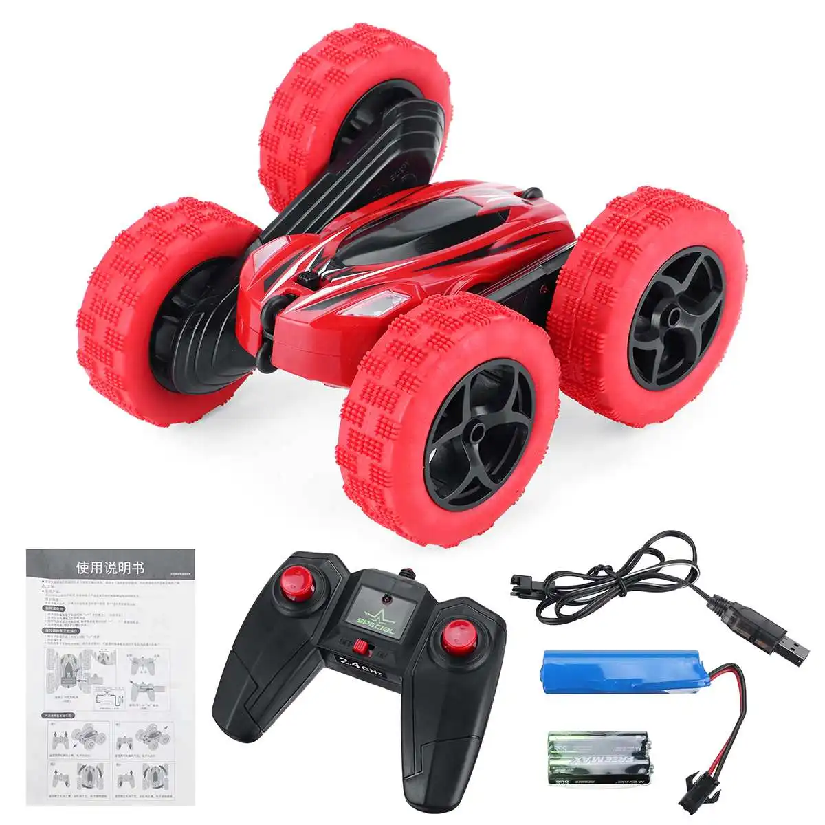 2,4G RC флип-трюк автомобиль с дистанционным управлением автомобиль двусторонний прокатный на 360 градусов вращающийся светильник с моделирующими игрушками машинки для детей - Цвет: Красный