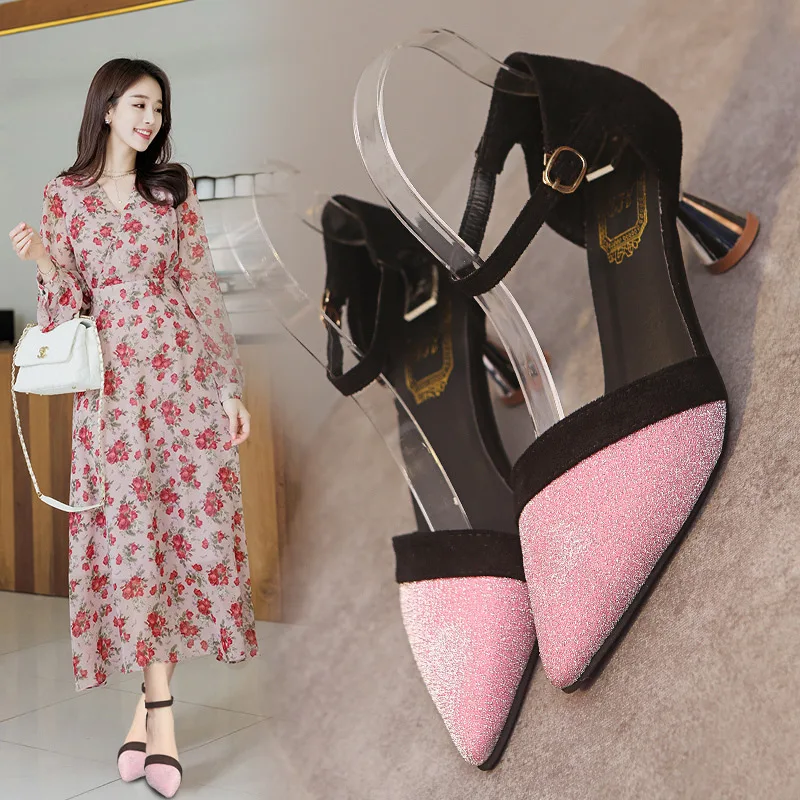 

Sandals Women's 2019 Spring New Style Europe And America Buckle Mixed Colors Gladiator Sandals Pointed-Toe Closed-toe Fashion Hi