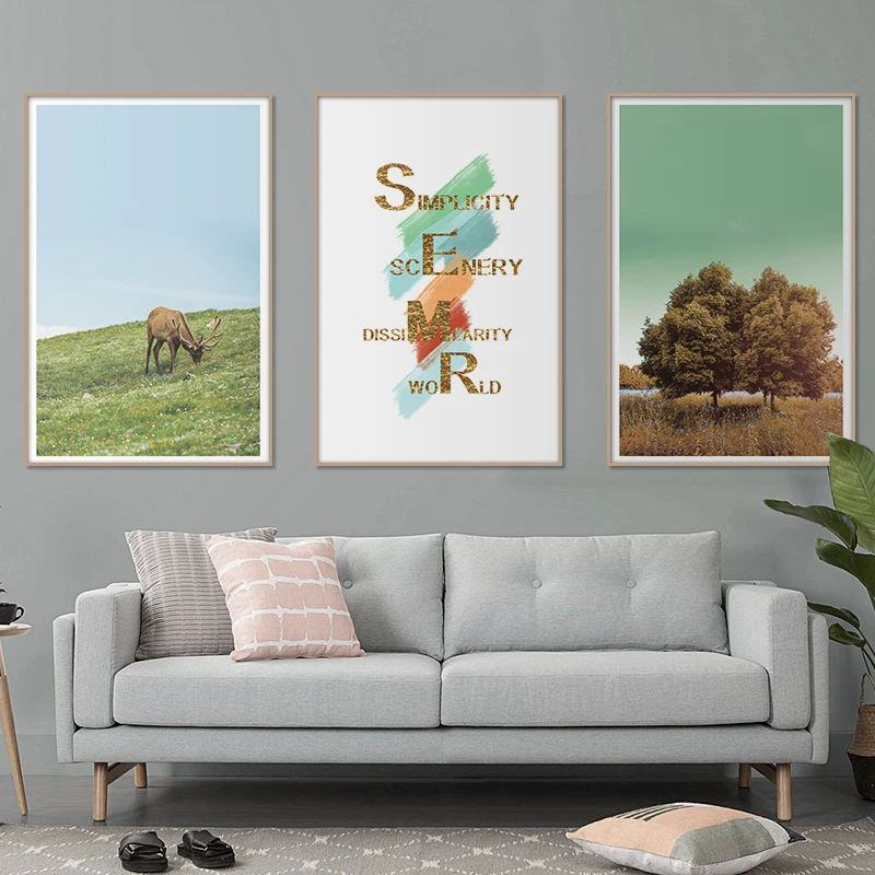 

Australian Landscape Deer on The Grassland Wall Decor Posters and Prints Tree Next The River Canvas Painting Wall Art for Room