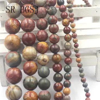 

Free Shipping BGSJ 4mm-14mm Natural Picasso Jasper Gemstone Loose Round Stone Loose Jewelry Making diy Beads String 15"