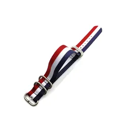 Durable Nylon Nato Watch Strap with Stainless Steel Buckle - Woven Fabric Belt in Multiple Sizes - 22mm (Red white blue)