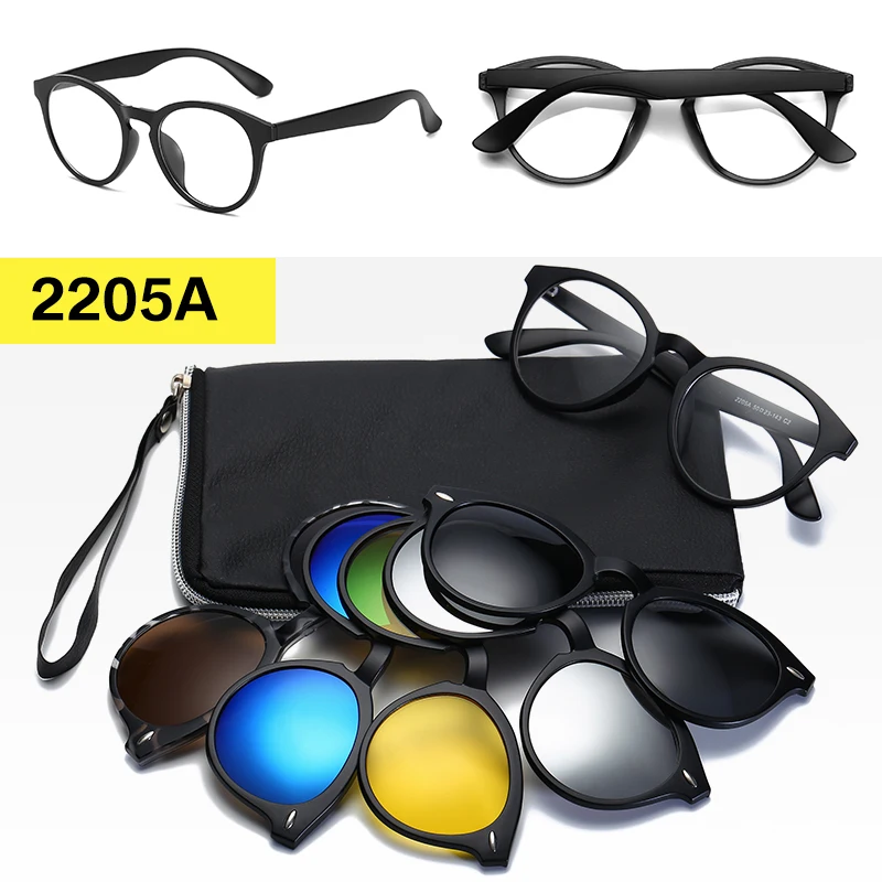 Длинные солнцезащитные очки 5 в 1, поляризованные зеркальные солнцезащитные очки на застежке, ретро очки, мужские зажимы TR90, оптические очки по рецепту, близорукость - Цвет линз: 2205