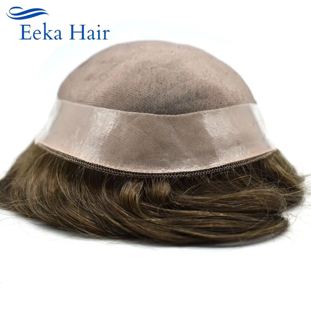 Тонкие моно прочные мужские s Toupee поли вокруг человеческих волос заменить мужчин