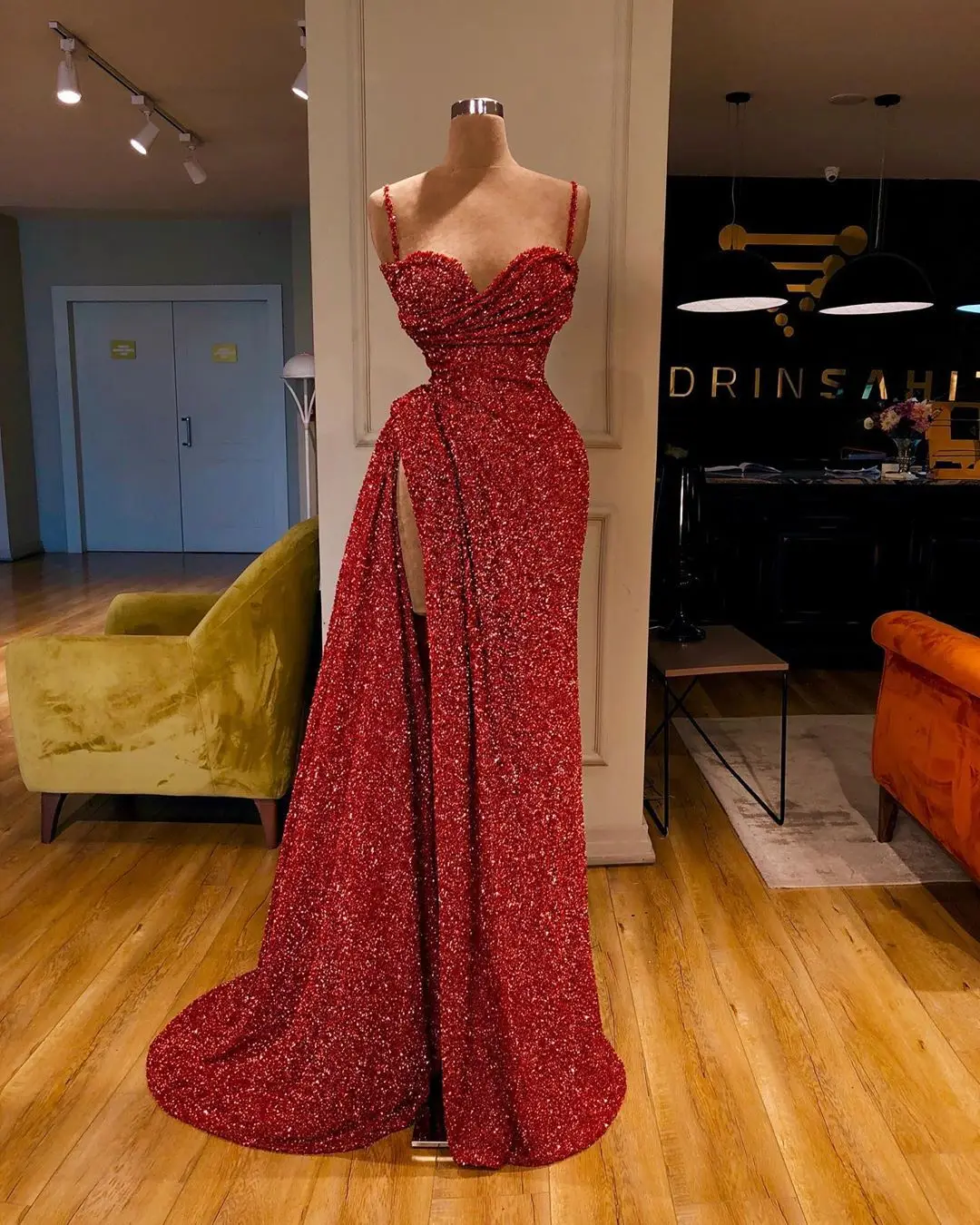 simple prom dresses Glitter Red Prom Dresses With Straps Burgundy Side Split Evening Dress Women Long Cocktail Gowns navy blue prom dresses