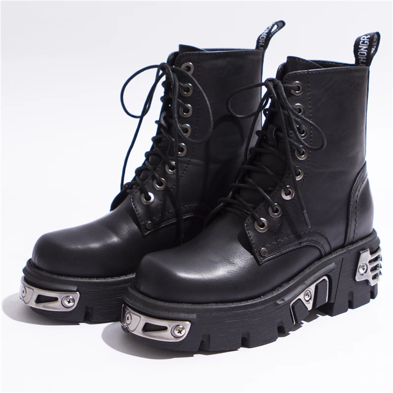 Botines de plataforma estilo Punk para mujer, botas de motocicleta de 6CM,  zapatos gruesos a la moda, decoración de Metal, color negro, 2019 -  AliExpress Calzado