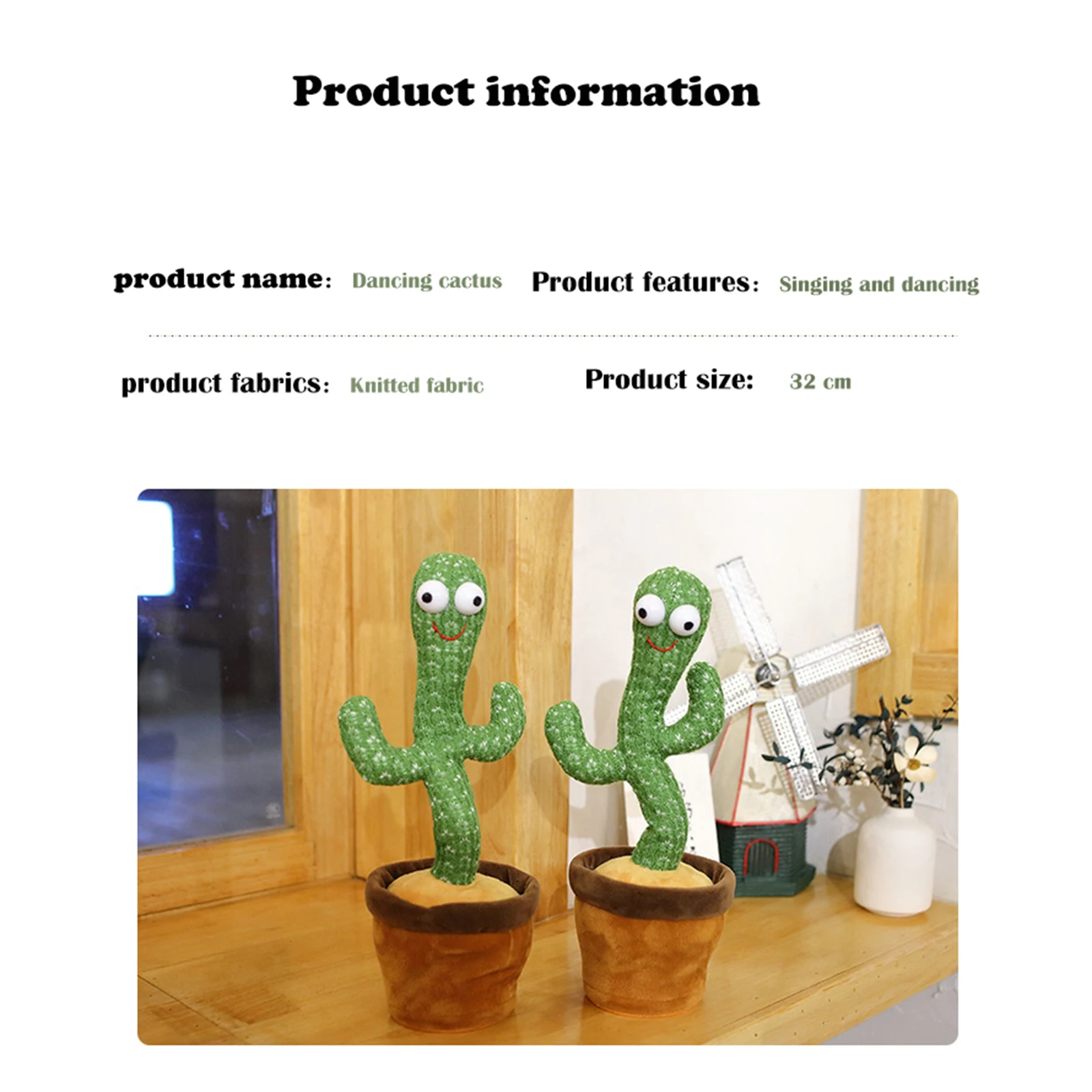 Cute Electric Cactus Plush Doll Twist Dancing Toy Decor Recording Parrot USB Cactus Plush Toy Funny Dancing Singing Toy