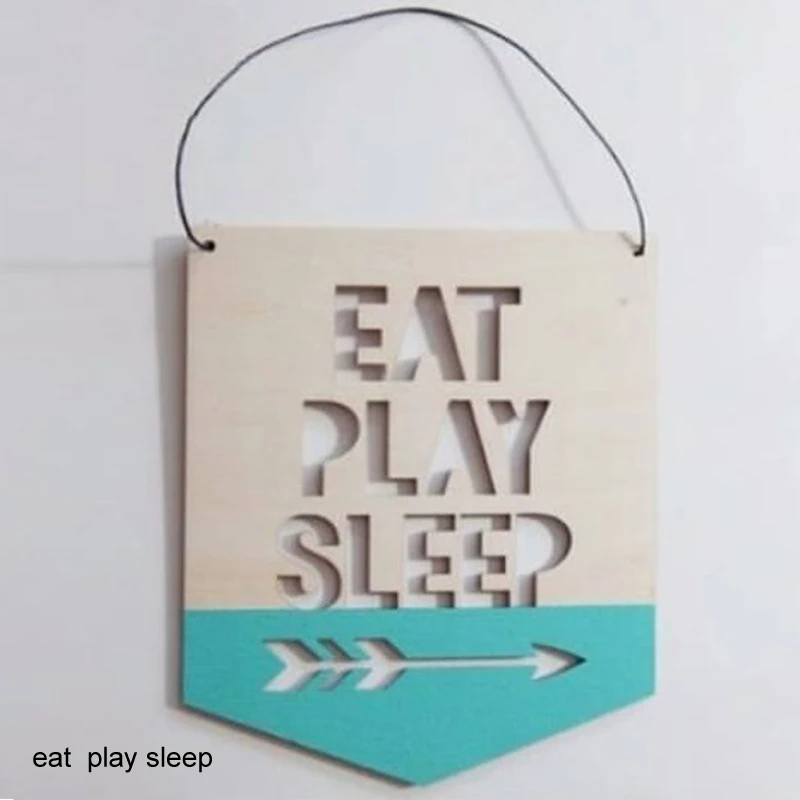 Деревянный подвесной Декор гирлянда орнамент в скандинавском стиле декор для детской фотосессии лозунг баннер детская комната талисман - Цвет: eat  play sleep