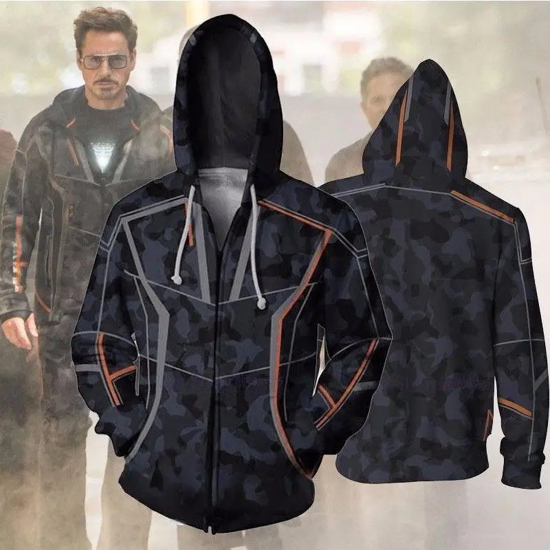 

Men Tops Movie Infinity War Iron Man Tony Stark Hoodie Costumes Sweatshirts Anime 3D Digital Printing Cosplay Zipper Clothing