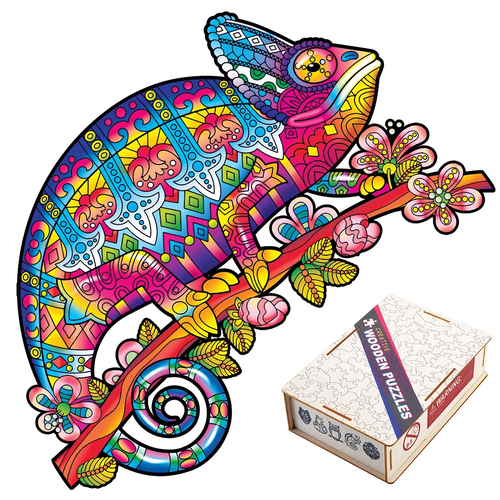 wooden animal puzzles jigsaw for adults kids mysterious 3d jigsaw puzzle holiday gifts interactive games 300 pcs wooden jigsaw 3D Wooden Toy Mysterious Animal Chameleon Colorful Wooden Jigsaw Puzzle Board Game For Adults Kids Puzzle With Wooden Gift Boxed