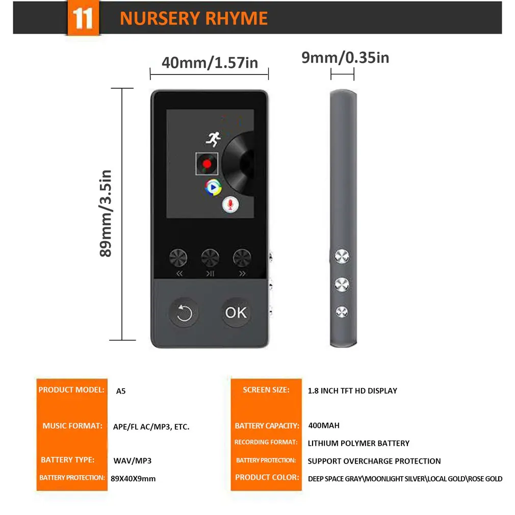 Sports Bluetooth 1.8 Inch External Student MP3/MP4 Video Player HiFi Audio Player Recorder FM Radio MP3 MP4 Player