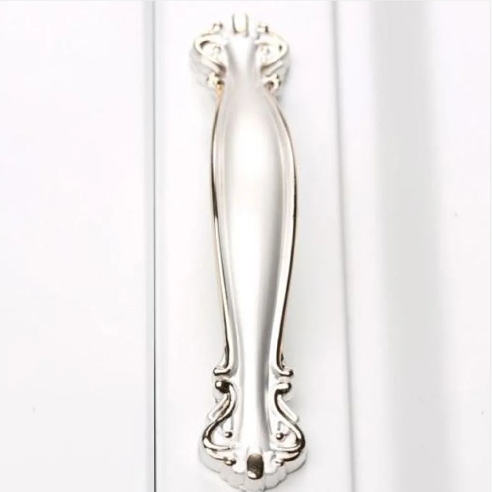 128mm silver Европейский стиль ручки для шкафа мебельная фурнитура Кухонный шкаф дверные ручки для выдвижных ящиков цинковый сплав 3 размера - Цвет: 128mm silver