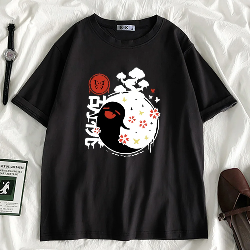 

Genshin Impact Anime Women Funny Black Purple T Shirt Girl Y2K 90s Harajuku Kawaii Graphic Tees Unisex Cartoon Clothes,Drop Ship