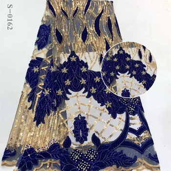 

Nigerian Lace Fabric 2019 High Quality Sequin Velvet Lace Fabric Blue Embroidered Tulle African Velvet Lace Fabric