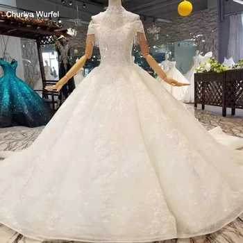 

LSS077 ball gown wedding dresses with train off the shoulder sweetheart beaded flowers shoulder chain decorate wedding gown boda