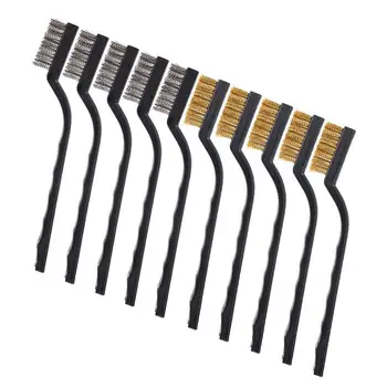 

10 pieces Scratch Brush (Stainless Steel + Brass), Curved Handle Masonry brush Wire bristle for Cleaning Welding Slag and Rust