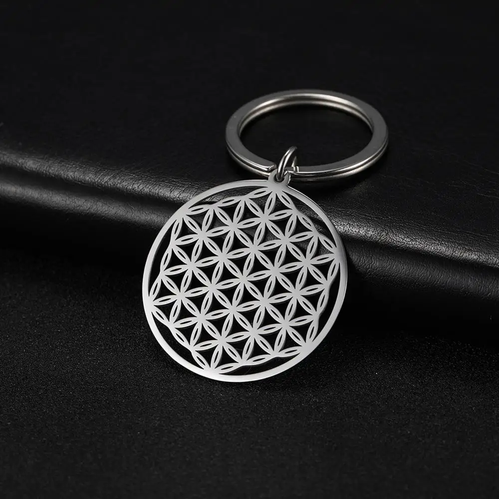 Flower of Life Round Car Keychain Stainless Steel Talisman Amulet Viking Keyring 