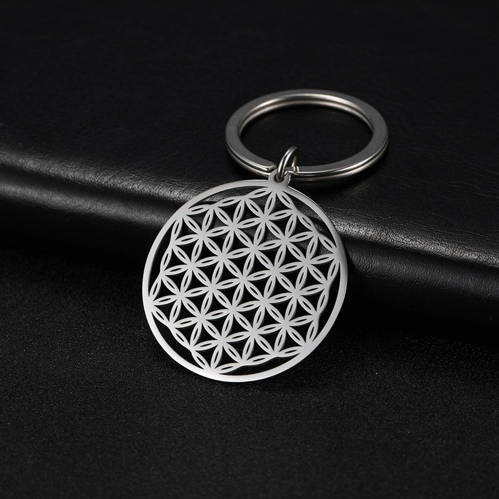 Flower of Life Round Car Keychain Stainless Steel Talisman Amulet Viking Keyring Flower of Life Round Car Keychain Stainless Steel Talisman Amulet Viking Keyring