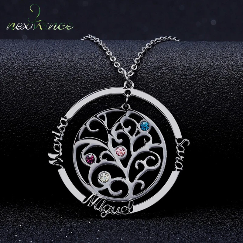 Nextvance, нержавеющая сталь, индивидуальные имена, круглый кулон, ожерелье, s цвет, кристалл, семейное дерево, ожерелье для женщин, друзей, подарок
