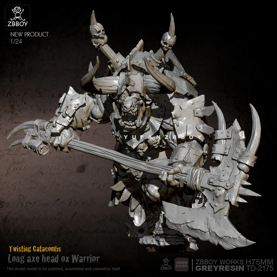 75mm Resin Figure Kits Minotaur General Axe resin model self-assembled TD-2175