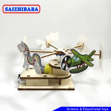 Saizhibaba DIY חשמלי עץ קרוסלה סוס ילדים המצאות מדע צעצועי ספר ערכות חינוכיים גזע מתנה לילדים(China)
