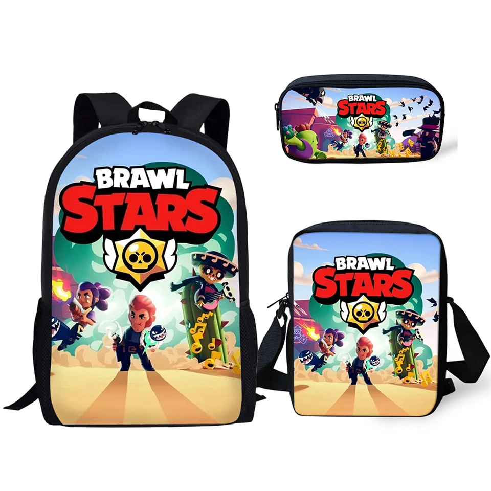 

HaoYun Fashion 3PC Set Kids Backpack Brawl Stars Pattern School Bag Hot Game Design Students School Backpack/Flaps Bags/Pen Bags