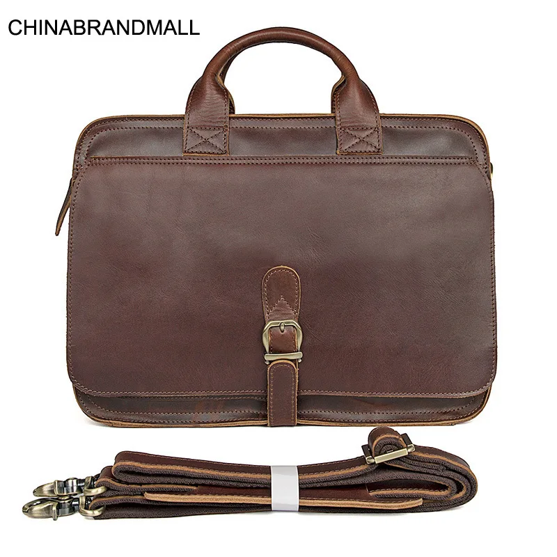 

Genuine leather leisure briefcase large laptop business handbag for men