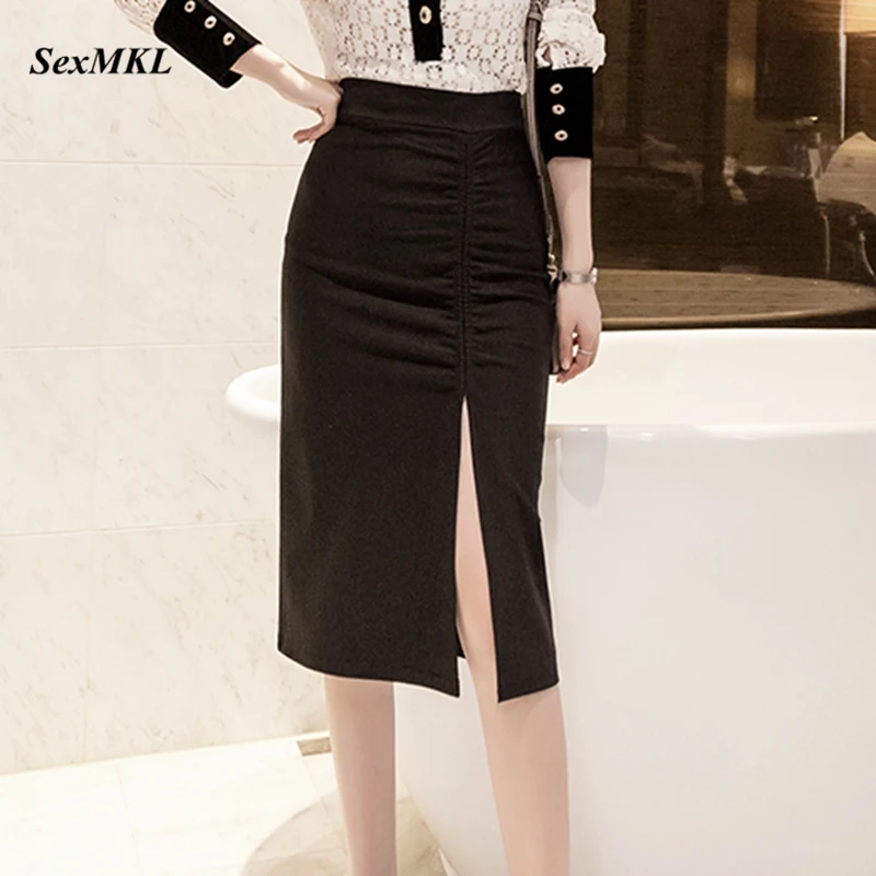 Falda de tubo de cintura alta para mujer, faldas largas elásticas elegantes, a la moda, color rojo, para oficina, 2022|Faldas| - AliExpress