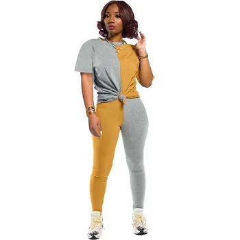 

Color Block Splice 2 Piece Set Women Tracksuit Casual T-shirt Top and Pants Sweat Suits Sporty Two Piece Outfits Matching Sets