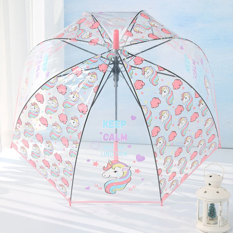 

Cartoon Children's Umbrella Boy Girl Unicorn Transparent Umbrella Long Handle Semi-automatic Waterproof Umbrella Children's Umbr