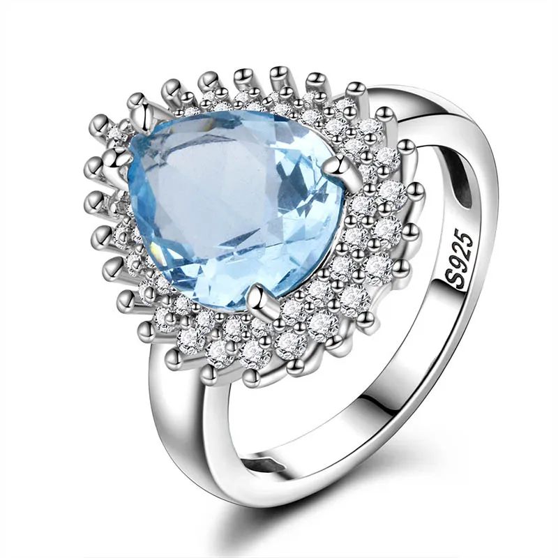 Bague Ringen, модное обручальное кольцо для женщин, серебряные 925 ювелирные изделия с драгоценными камнями в форме капли воды, аквамарин, размер 6, 7,8, 9,10, 11