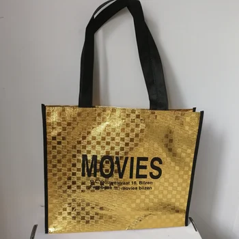 

Wholesale 1000pcs/lot size 35x30x18cm logo print promotional Metallic silver laminated non woven grocery shopping bag with tote
