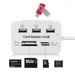 Все в 1 3 порта USB концентратор электроадаптер для зарядки кабель + кардридер USB 2,0 для SD MMC TF MS M2 карты