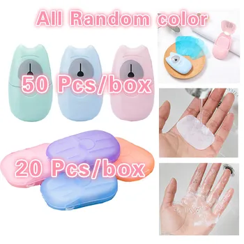 

20/50 Pcs/Box Travel Washing Hand Bath Soap Paper Scented Slice Sheets Foaming Paper Soaps Disposable Mini Soap Random Color